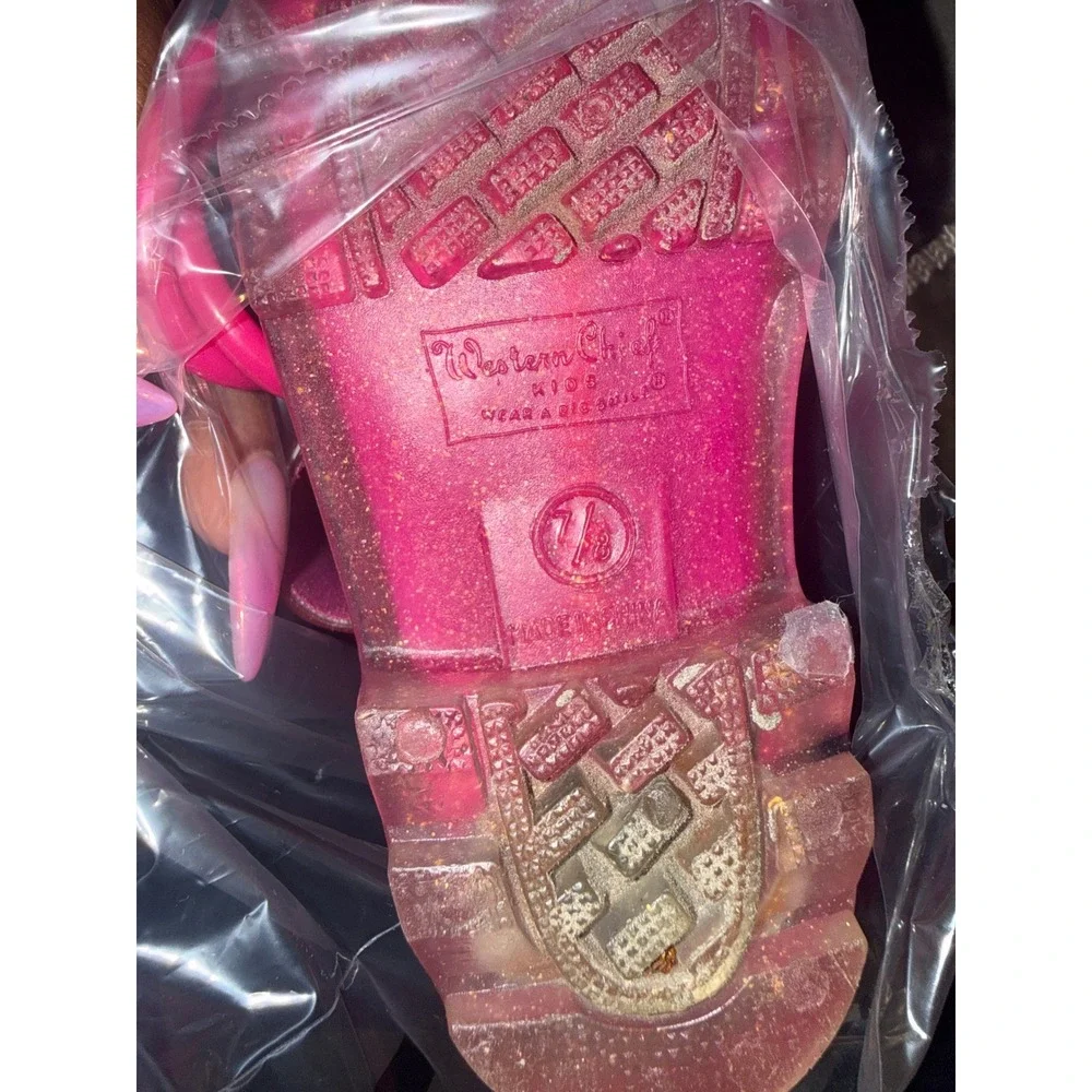 Western Chief Kids Pink Glitter Rain Boots Pull On Waterproof Size 7/8